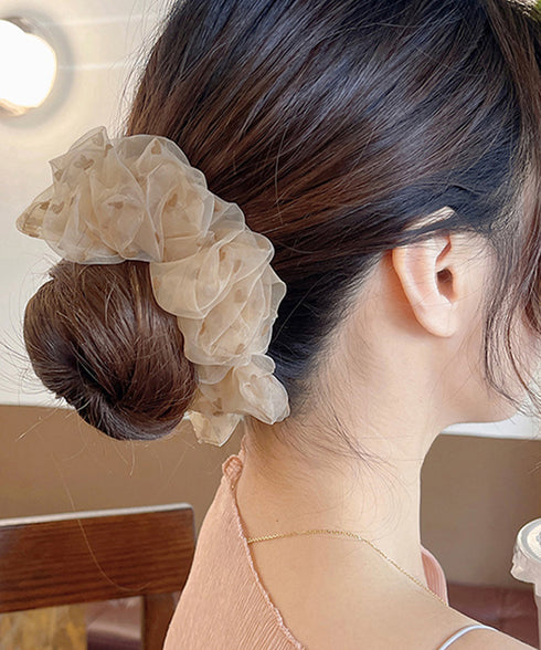 シュシュ オーガンジー ボリューム 3色 レディース 韓国 ヘアゴム ハート柄ヘアアレンジ 髪留め 髪飾り オルチャン おしゃれ 上品 大人可愛い デート 発表会 99SXDZ-003