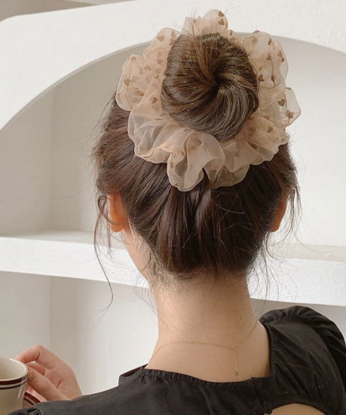 シュシュ オーガンジー ボリューム 3色 レディース 韓国 ヘアゴム ハート柄ヘアアレンジ 髪留め 髪飾り オルチャン おしゃれ 上品 大人可愛い デート 発表会 99SXDZ-003