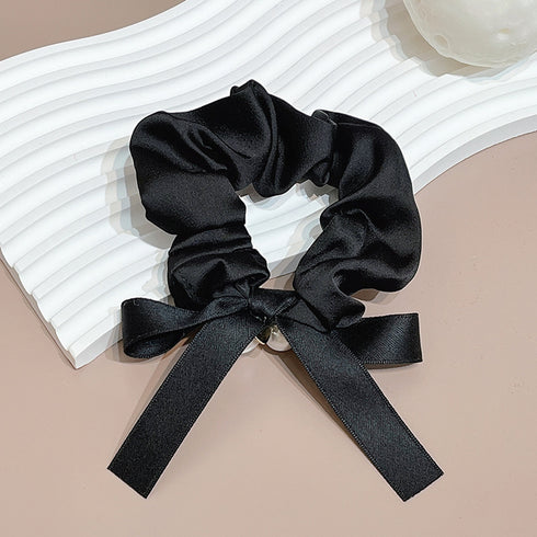 シュシュ ヘアゴム パール リボン 韓国 ヘアアクセサリー サテン まとめ髪 髪飾り ヘアアレンジ オフィスカジュアル 光沢 大人可愛い 女子会 パーティー 99SXDZ-004