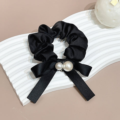 シュシュ ヘアゴム パール リボン 韓国 ヘアアクセサリー サテン まとめ髪 髪飾り ヘアアレンジ オフィスカジュアル 光沢 大人可愛い 女子会 パーティー 99SXDZ-004