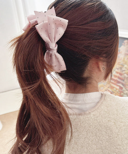 バナナクリップ ドット柄リボン 韓国風 レディース ヘアアクセサリー まとめ髪 髪留め ハーフアップ ヘアアレンジ おしゃれ 大人可愛い カジュアル プレゼント 99SXSP-001