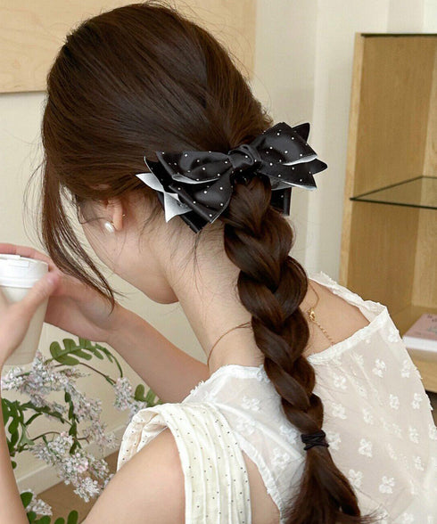 バナナクリップ ドット柄リボン 韓国風 レディース ヘアアクセサリー まとめ髪 髪留め ハーフアップ ヘアアレンジ おしゃれ 大人可愛い カジュアル プレゼント 99SXSP-001