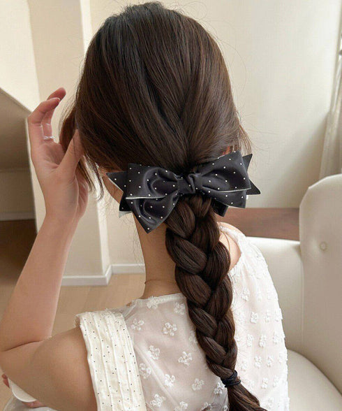 バナナクリップ ドット柄リボン 韓国風 レディース ヘアアクセサリー まとめ髪 髪留め ハーフアップ ヘアアレンジ おしゃれ 大人可愛い カジュアル プレゼント 99SXSP-001