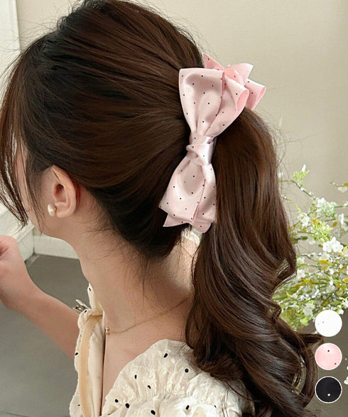 バナナクリップ ドット柄リボン 韓国風 レディース ヘアアクセサリー まとめ髪 髪留め ハーフアップ ヘアアレンジ おしゃれ 大人可愛い カジュアル プレゼント 99SXSP-001