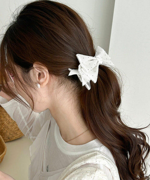 バナナクリップ ドット柄リボン 韓国風 レディース ヘアアクセサリー まとめ髪 髪留め ハーフアップ ヘアアレンジ おしゃれ 大人可愛い カジュアル プレゼント 99SXSP-001