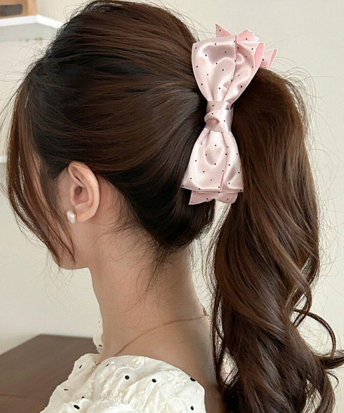 バナナクリップ ドット柄リボン 韓国風 レディース ヘアアクセサリー まとめ髪 髪留め ハーフアップ ヘアアレンジ おしゃれ 大人可愛い カジュアル プレゼント 99SXSP-001
