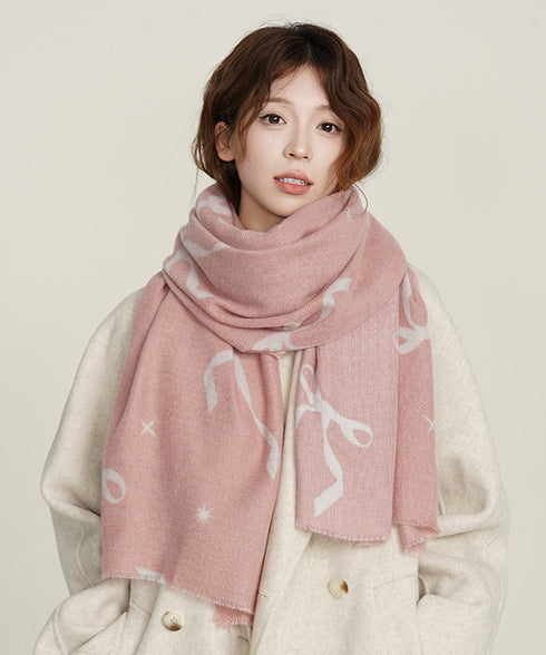 大判マフラー ストール リボン模様 秋冬 レディースマフラー ショール カジュアル 大人 女子 可愛い おしゃれ 暖かい 防寒保温グッズ 通勤通学 ギフト 小物 99SYFS-003