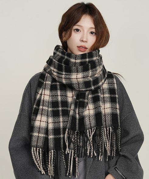 大判マフラー チェック柄 秋冬レディース ストール ショール ロング ボリューム 羽織り 防寒保温 フリンジ ふんわり 暖かい 大人可愛い おしゃれ お出掛け 99SYFS-004