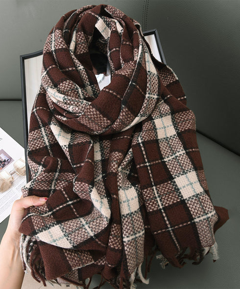 大判マフラー チェック柄 秋冬レディース ストール ショール ロング ボリューム 羽織り 防寒保温 フリンジ ふんわり 暖かい 大人可愛い おしゃれ お出掛け 99SYFS-004