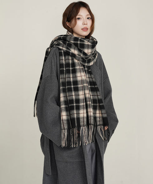 大判マフラー チェック柄 秋冬レディース ストール ショール ロング ボリューム 羽織り 防寒保温 フリンジ ふんわり 暖かい 大人可愛い おしゃれ お出掛け 99SYFS-004