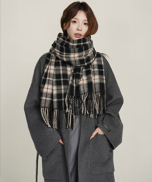 大判マフラー チェック柄 秋冬レディース ストール ショール ロング ボリューム 羽織り 防寒保温 フリンジ ふんわり 暖かい 大人可愛い おしゃれ お出掛け 99SYFS-004