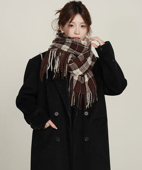 大判マフラー チェック柄 秋冬レディース ストール ショール ロング ボリューム 羽織り 防寒保温 フリンジ ふんわり 暖かい 大人可愛い おしゃれ お出掛け 99SYFS-004