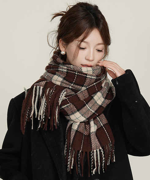 大判マフラー チェック柄 秋冬レディース ストール ショール ロング ボリューム 羽織り 防寒保温 フリンジ ふんわり 暖かい 大人可愛い おしゃれ お出掛け 99SYFS-004
