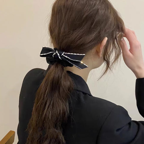 リボンシュシュ キラキラヘアゴム 蝶結び レディース ヘアアクセサリー おしゃれ ヘアアレンジ 髪飾り 大人可愛い 光沢サテン ラインストーン 女子会 パーティー 99TTSP-003