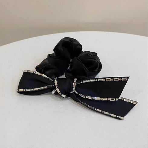 リボンシュシュ キラキラヘアゴム 蝶結び レディース ヘアアクセサリー おしゃれ ヘアアレンジ 髪飾り 大人可愛い 光沢サテン ラインストーン 女子会 パーティー 99TTSP-003