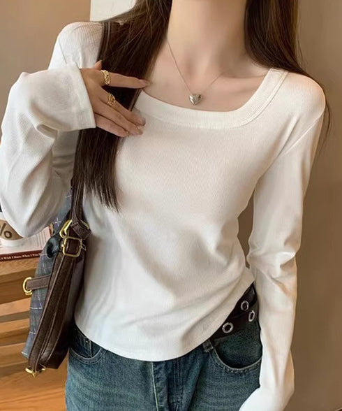 長袖Tシャツ レディース スクエアネック 細身Tシャツ 無地 セクシー 細見え オルチャン 着やせ 大人 おしゃれ フィット フェミニン 99TZM-001