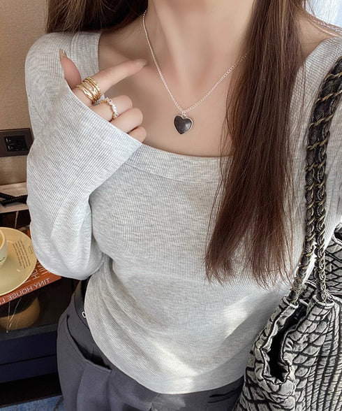 長袖Tシャツ レディース スクエアネック 細身Tシャツ 無地 セクシー 細見え オルチャン 着やせ 大人 おしゃれ フィット フェミニン 99TZM-001