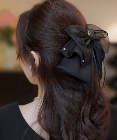 ヘアクリップ 大きめ レディース リボン バンスクリップ ヘアアレンジ アクセ 髪飾り 髪留め パール飾り 可愛い オルチャン お洒落 結婚式 発表会 99TZSP-001