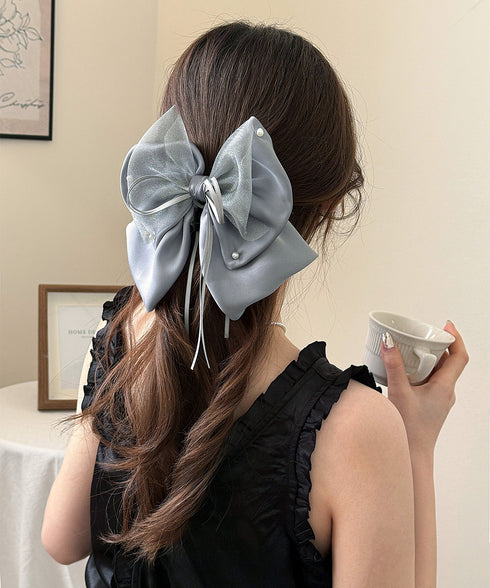 ヘアクリップ 大きめ レディース リボン バンスクリップ ヘアアレンジ アクセ 髪飾り 髪留め パール飾り 可愛い オルチャン お洒落 結婚式 発表会 99TZSP-001