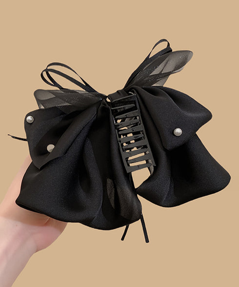 ヘアクリップ 大きめ レディース リボン バンスクリップ ヘアアレンジ アクセ 髪飾り 髪留め パール飾り 可愛い オルチャン お洒落 結婚式 発表会 99TZSP-001