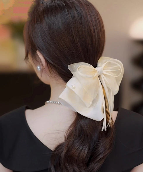 ヘアクリップ 大きめ レディース リボン バンスクリップ ヘアアレンジ アクセ 髪飾り 髪留め パール飾り 可愛い オルチャン お洒落 結婚式 発表会 99TZSP-001
