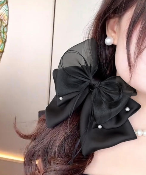 ヘアクリップ 大きめ レディース リボン バンスクリップ ヘアアレンジ アクセ 髪飾り 髪留め パール飾り 可愛い オルチャン お洒落 結婚式 発表会 99TZSP-001