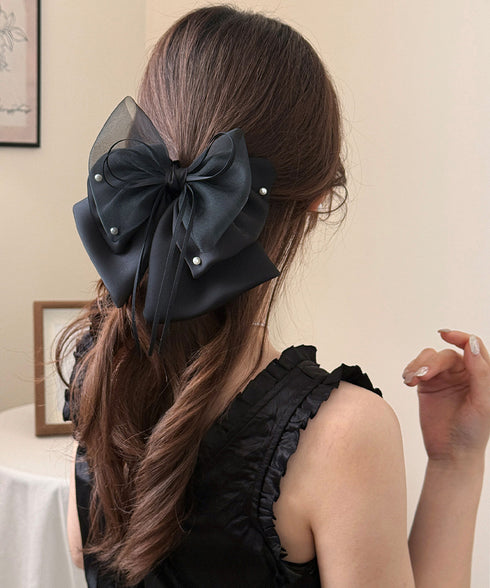 ヘアクリップ 大きめ レディース リボン バンスクリップ ヘアアレンジ アクセ 髪飾り 髪留め パール飾り 可愛い オルチャン お洒落 結婚式 発表会 99TZSP-001