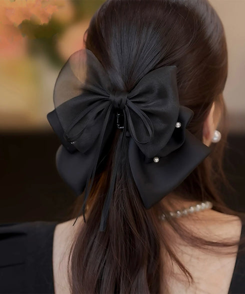 ヘアクリップ 大きめ レディース リボン バンスクリップ ヘアアレンジ アクセ 髪飾り 髪留め パール飾り 可愛い オルチャン お洒落 結婚式 発表会 99TZSP-001