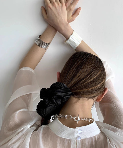 プリーツシュシュ ヘアゴム ボリューム レディース まとめ髪 髪飾り 光沢感 オルチャン おしゃれ カジュアル 大人 可愛い 雑貨 簡単 デート 発表会 99TZSP-004