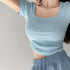 ショートTシャツ レディース 韓国風 細身Tシャツ カットソー スクエアネック セクシー 細見え スリムフィット オルチャン 着やせ 大人 おしゃれ ダンス 99WBX-007