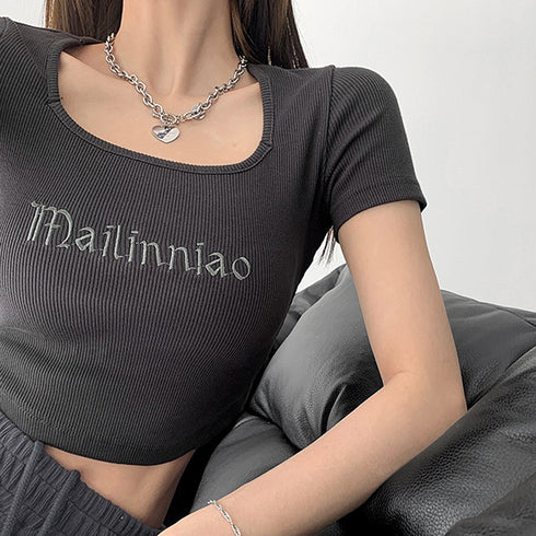 ショートTシャツ レディース 韓国風 細身Tシャツ カットソー スクエアネック セクシー 細見え スリムフィット オルチャン 着やせ 大人 おしゃれ ダンス 99WBX-007