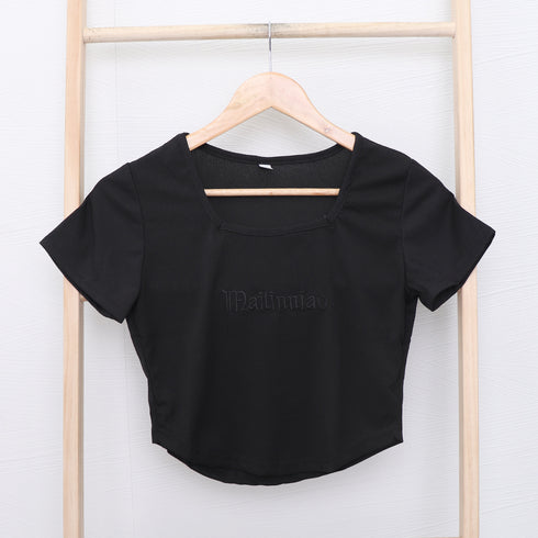 ショートTシャツ レディース 韓国風 細身Tシャツ カットソー スクエアネック セクシー 細見え スリムフィット オルチャン 着やせ 大人 おしゃれ ダンス 99WBX-007