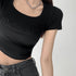 ショートTシャツ レディース 韓国風 細身Tシャツ カットソー スクエアネック セクシー 細見え スリムフィット オルチャン 着やせ 大人 おしゃれ ダンス 99WBX-007