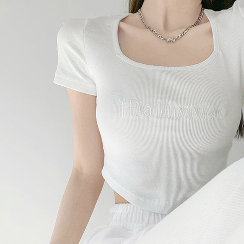 ショートTシャツ レディース 韓国風 細身Tシャツ カットソー スクエアネック セクシー 細見え スリムフィット オルチャン 着やせ 大人 おしゃれ ダンス 99WBX-007