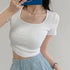 ショートTシャツ レディース 韓国風 細身Tシャツ カットソー スクエアネック セクシー 細見え スリムフィット オルチャン 着やせ 大人 おしゃれ ダンス 99WBX-007