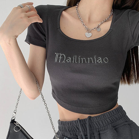ショートTシャツ レディース 韓国風 細身Tシャツ カットソー スクエアネック セクシー 細見え スリムフィット オルチャン 着やせ 大人 おしゃれ ダンス 99WBX-007