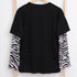 Tシャツ レディース トップス 重ね着風 カットソー ゼブラ柄 ロゴTシャツ デイリー ゆったり 長袖トップス 春秋冬 オルチャン シンプル 99WBX-008