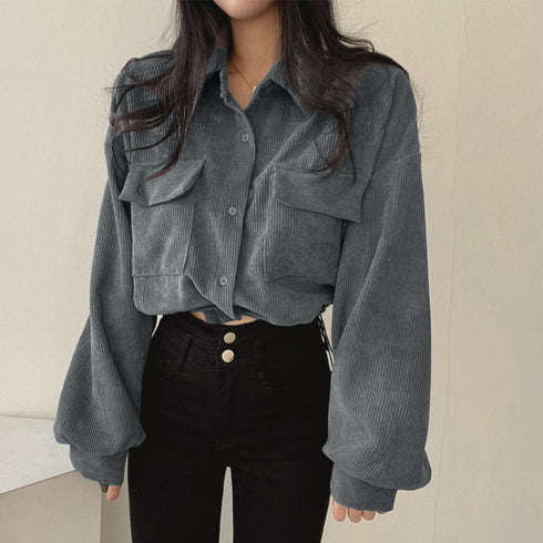コーデュロイ ジャケット レディース長袖 シャツジャケット 韓国風 レトロ アウター 襟付き ボタン コードロック ジャケット ショート丈 カジュアル おしゃれ 99WBX-011