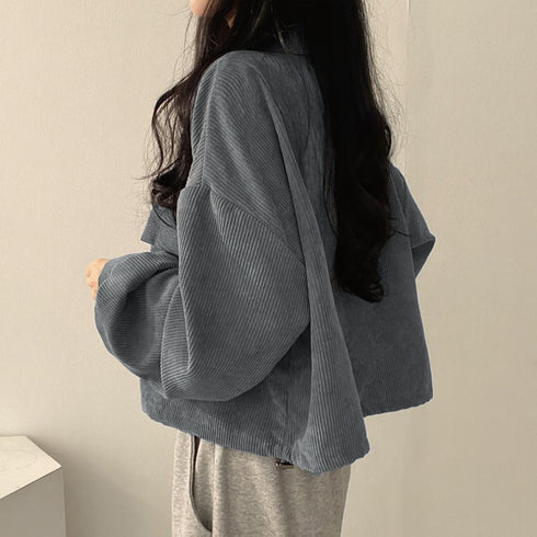 コーデュロイ ジャケット レディース長袖 シャツジャケット 韓国風 レトロ アウター 襟付き ボタン コードロック ジャケット ショート丈 カジュアル おしゃれ 99WBX-011