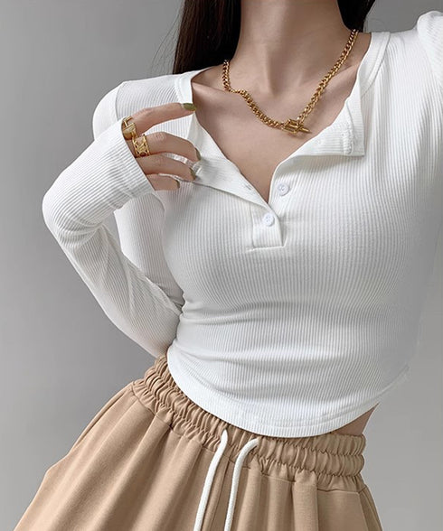 長袖Tシャツ レディース ボタン 無地 細身Tシャツ セクシー 細見え オルチャン 着やせ 大人 シンプル おしゃれ フィットフェミニン 着回し 99WBX-016