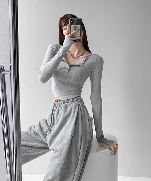 長袖Tシャツ レディース ボタン 無地 細身Tシャツ セクシー 細見え オルチャン 着やせ 大人 シンプル おしゃれ フィットフェミニン 着回し 99WBX-016