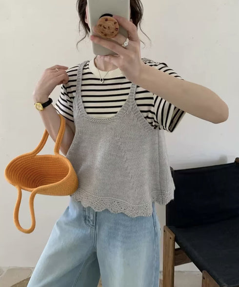 ニットベスト レディース 編み Aライン ニットジレ 春秋ベスト ニットキャミソール チョッキ Uネック深め レイヤード 重ね着 韓国風 カジュアル 99WFZY-001