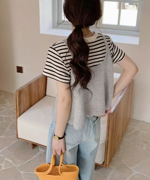 ニットベスト レディース 編み Aライン ニットジレ 春秋ベスト ニットキャミソール チョッキ Uネック深め レイヤード 重ね着 韓国風 カジュアル 99WFZY-001