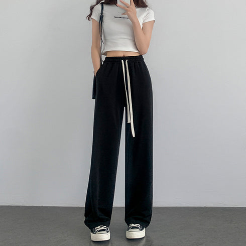 セミワイドパンツ ハイウエスト 全4色 レディース ストレートパンツ ウエストゴム 薄手 韓国風 脚長 カジュアル 楽ちん おしゃれ リラックス 春夏秋 人気 99WLFS-001