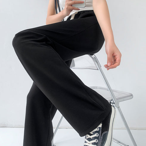 セミワイドパンツ ハイウエスト 全4色 レディース ストレートパンツ ウエストゴム 薄手 韓国風 脚長 カジュアル 楽ちん おしゃれ リラックス 春夏秋 人気 99WLFS-001