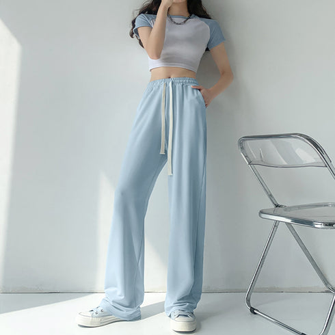 セミワイドパンツ ハイウエスト 全4色 レディース ストレートパンツ ウエストゴム 薄手 韓国風 脚長 カジュアル 楽ちん おしゃれ リラックス 春夏秋 人気 99WLFS-001