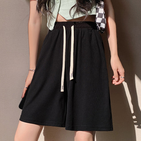 ショートパンツ ハーフパンツ レディース 全4色 夏 ハイウエストパンツ ショート丈 ウエストゴム 着やせ 韓国風 リラックス ランニング 運動 99WLFS-002