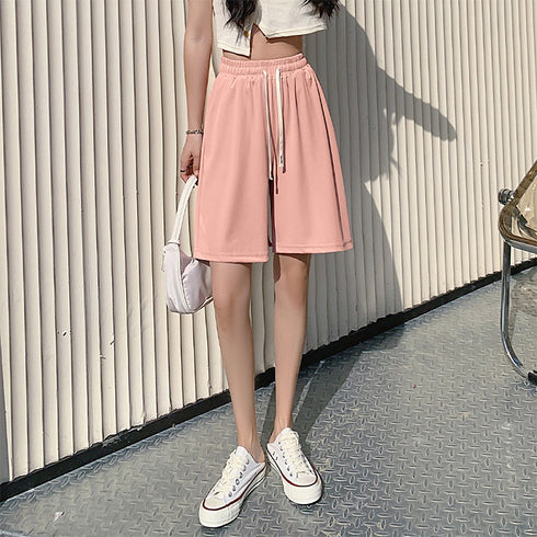 ショートパンツ ハーフパンツ レディース 全4色 夏 ハイウエストパンツ ショート丈 ウエストゴム 着やせ 韓国風 リラックス ランニング 運動 99WLFS-002