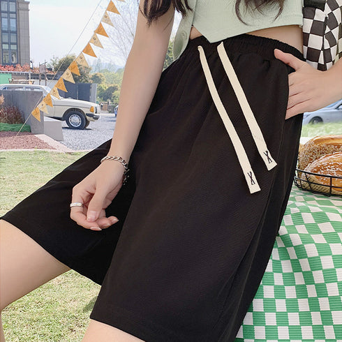 ショートパンツ ハーフパンツ レディース 全4色 夏 ハイウエストパンツ ショート丈 ウエストゴム 着やせ 韓国風 リラックス ランニング 運動 99WLFS-002