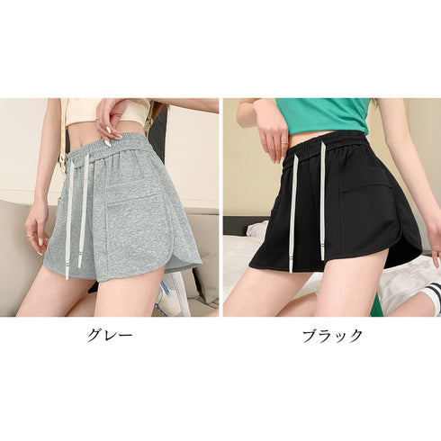 ショートパンツ ハイウエスト短パン 韓国 レディースボトムス Aライン セクシー ホットパンツ ウエストゴム ゆったり 体型カバー カジュアル 脚長 おしゃれ 夏 99WLFS-008